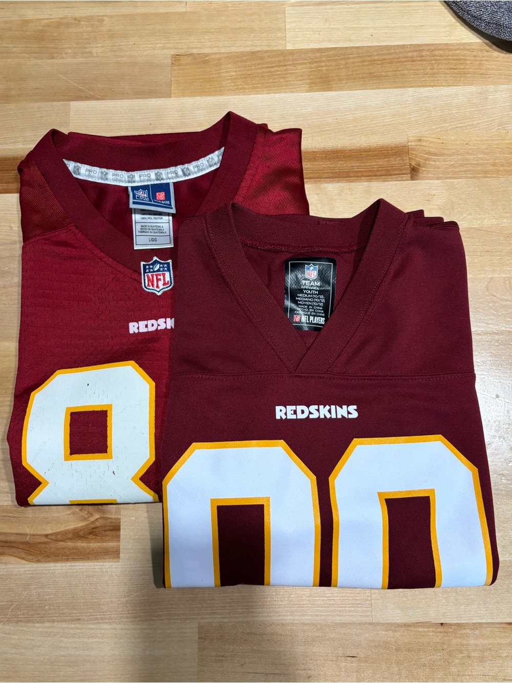 2 NFL Redskins Burgundy Jersey with White & Gold Numbers